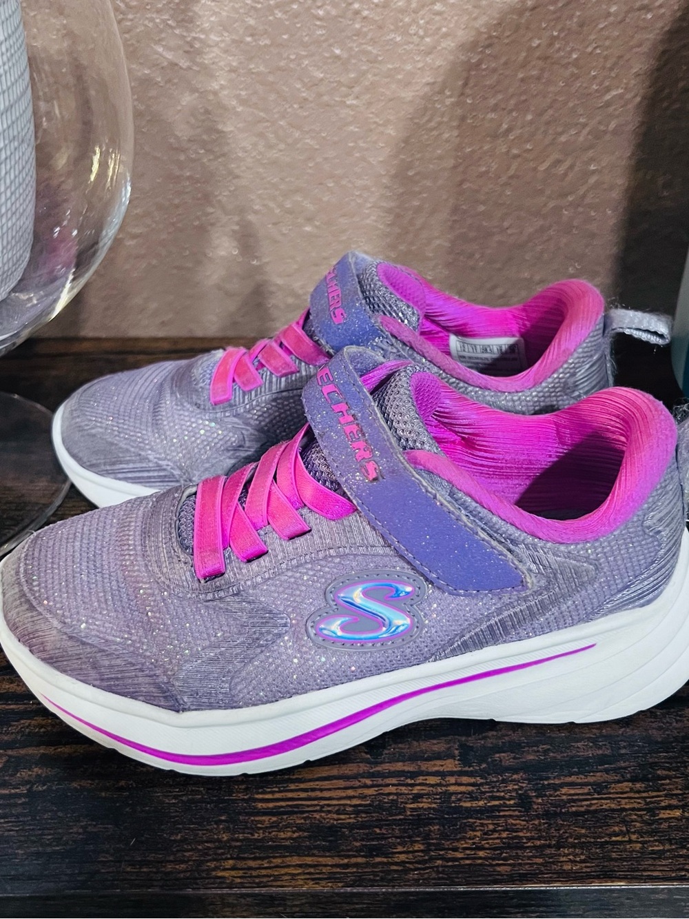 Skechers Girls Purple and Pink Glitter Slip-On Sneakers